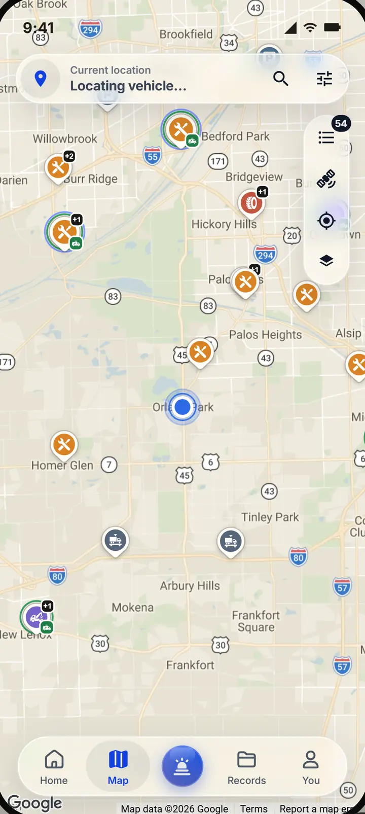 Truck shops, tire help and tows on the map around the truck